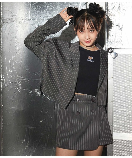 ANAP GiRL(アナップガール)の「ハートアキメローリブトップス(Tシャツ/カットソー・キッズ・ライトピンク/ブラック・XS/S/M)」の12枚目の写真