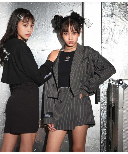 ANAP GiRL(アナップガール)の「ハートアキメローリブトップス(Tシャツ/カットソー・キッズ・ライトピンク/ブラック・XS/S/M)」の14枚目の写真