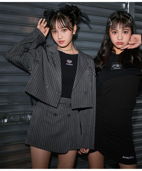 ANAP GiRL(アナップガール)の「ハートアキメローリブトップス(Tシャツ/カットソー・キッズ・ライトピンク/ブラック・XS/S/M)」の15枚目の写真