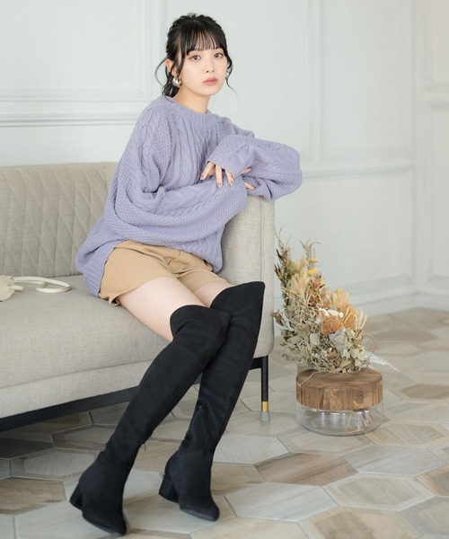 Newlyme(ニューリーミー)の「5cmヒール楽ちん裏起毛ニーハイブーツ(ブーツ・レディース・ブラック・22cm/22.5cm/23cm/23.5cm/24cm/24.5cm/25cm/25.5cm)」の4枚目の写真