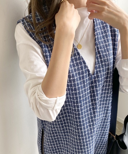 Futier land（フューティアランド）の「Vネックツイードベスト（ベスト・レディース・ホワイト/ブラック/ネイビー・FREE）」の3枚目の写真