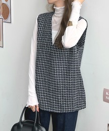 Vネックツイードベスト