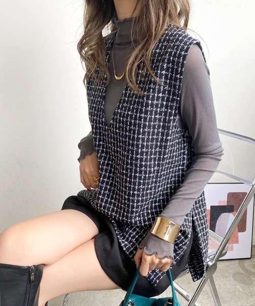 Futier land（フューティアランド）の「Vネックツイードベスト（ベスト・レディース・ホワイト/ブラック/ネイビー・FREE）」の18枚目の写真