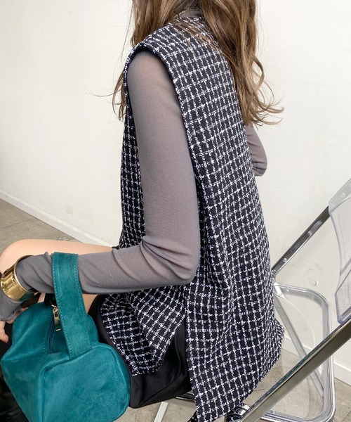 Futier land（フューティアランド）の「Vネックツイードベスト（ベスト・レディース・ホワイト/ブラック/ネイビー・FREE）」の19枚目の写真