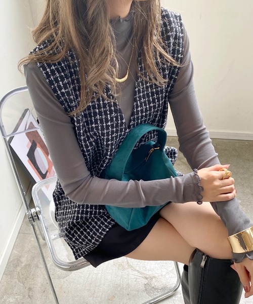 Futier land（フューティアランド）の「Vネックツイードベスト（ベスト・レディース・ホワイト/ブラック/ネイビー・FREE）」の22枚目の写真