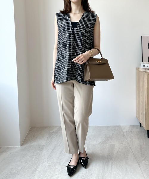 Futier land（フューティアランド）の「Vネックツイードベスト（ベスト・レディース・ホワイト/ブラック/ネイビー・FREE）」の9枚目の写真