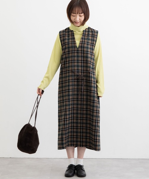 POU DOU DOU（プードゥドゥ）の「Vネックジャンスカ（ワンピース・レディース・ダークグリーン/ダークグレー・3）」の11枚目の写真