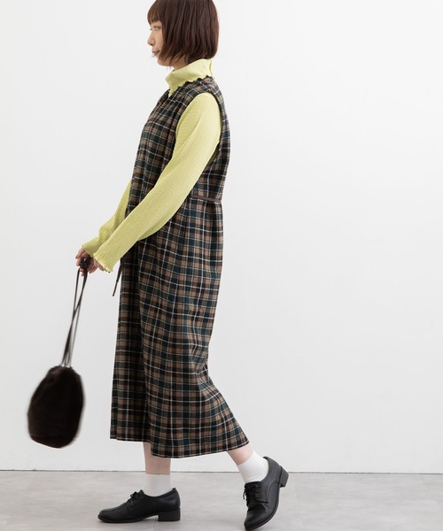 POU DOU DOU（プードゥドゥ）の「Vネックジャンスカ（ワンピース・レディース・ダークグリーン/ダークグレー・3）」の14枚目の写真