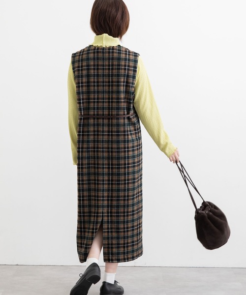 POU DOU DOU（プードゥドゥ）の「Vネックジャンスカ（ワンピース・レディース・ダークグリーン/ダークグレー・3）」の3枚目の写真