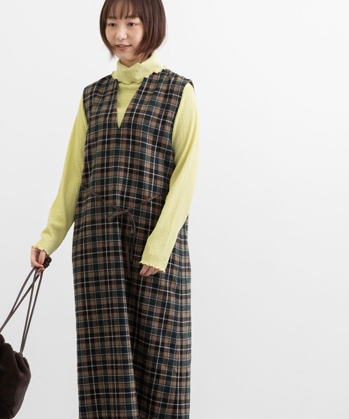 POU DOU DOU（プードゥドゥ）の「Vネックジャンスカ（ワンピース・レディース・ダークグリーン/ダークグレー・3）」の7枚目の写真