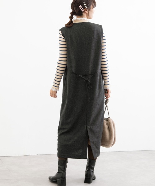 POU DOU DOU（プードゥドゥ）の「Vネックジャンスカ（ワンピース・レディース・ダークグリーン/ダークグレー・3）」の19枚目の写真