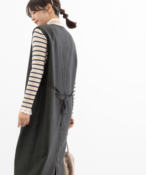 POU DOU DOU（プードゥドゥ）の「Vネックジャンスカ（ワンピース・レディース・ダークグリーン/ダークグレー・3）」の10枚目の写真