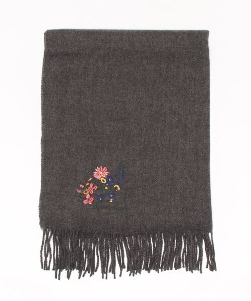 SUPER HAKKA（スーパーハッカ）の「野花刺繍無地ストール（ストール/ショール・レディース・ブラック/チャコール/ライトブルー/ピンク・FREE）」の2枚目の写真
