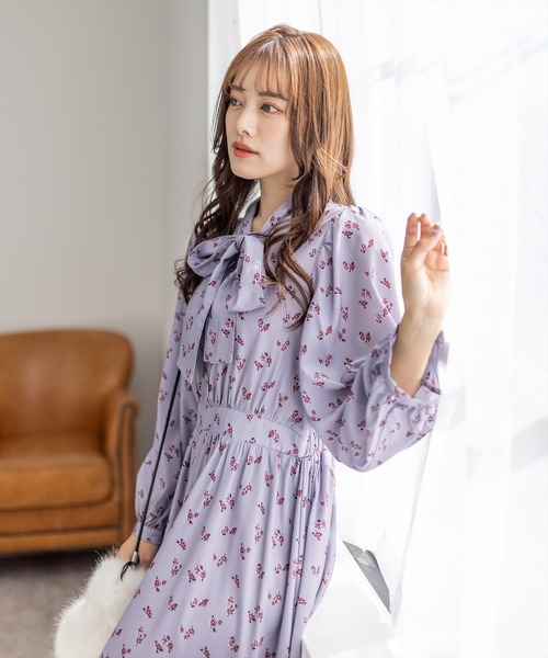 clear(クリア)の「小花柄ボウタイワンピース(ワンピース・レディース・ラベンダー/テラコッタ・F)」の16枚目の写真