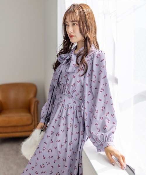 clear(クリア)の「小花柄ボウタイワンピース(ワンピース・レディース・ラベンダー/テラコッタ・F)」の15枚目の写真