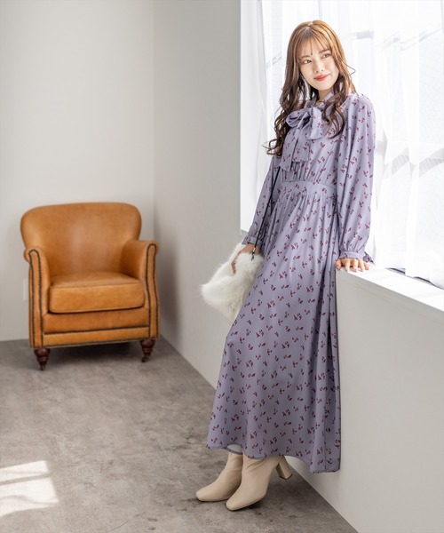 clear(クリア)の「小花柄ボウタイワンピース(ワンピース・レディース・ラベンダー/テラコッタ・F)」の21枚目の写真