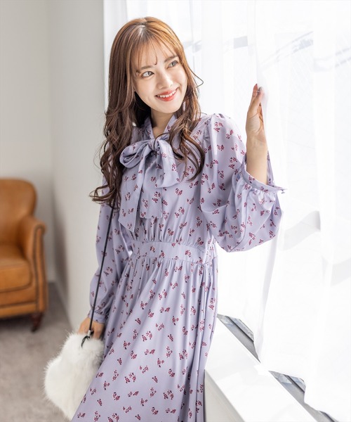 clear(クリア)の「小花柄ボウタイワンピース(ワンピース・レディース・ラベンダー/テラコッタ・F)」の18枚目の写真