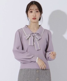 配色ビック衿ニット