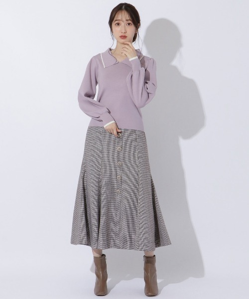 WILLSELECTION（ウィルセレクション）の「配色ビック衿ニット（ニット/セーター・レディース・ブラック/オフホワイト/ラベンダー・MEDIUM）」の8枚目の写真