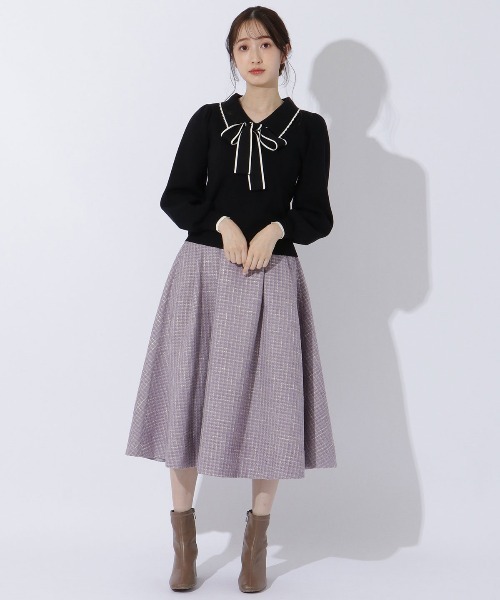 WILLSELECTION（ウィルセレクション）の「配色ビック衿ニット（ニット/セーター・レディース・ブラック/オフホワイト/ラベンダー・MEDIUM）」の13枚目の写真