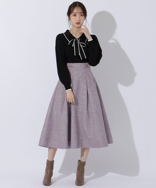 WILLSELECTION（ウィルセレクション）の「配色ビック衿ニット（ニット/セーター・レディース・ブラック/オフホワイト/ラベンダー・MEDIUM）」の21枚目の写真