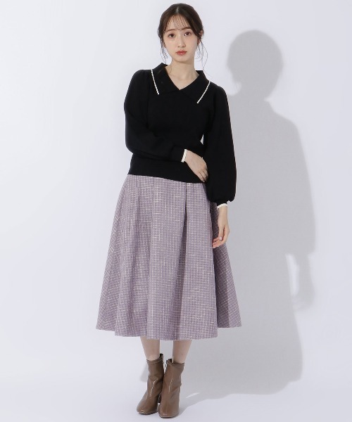 WILLSELECTION（ウィルセレクション）の「配色ビック衿ニット（ニット/セーター・レディース・ブラック/オフホワイト/ラベンダー・MEDIUM）」の11枚目の写真