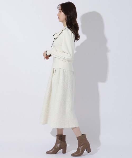 WILLSELECTION（ウィルセレクション）の「配色ビック衿ニット（ニット/セーター・レディース・ブラック/オフホワイト/ラベンダー・MEDIUM）」の6枚目の写真