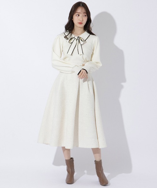 WILLSELECTION（ウィルセレクション）の「配色ビック衿ニット（ニット/セーター・レディース・ブラック/オフホワイト/ラベンダー・MEDIUM）」の14枚目の写真