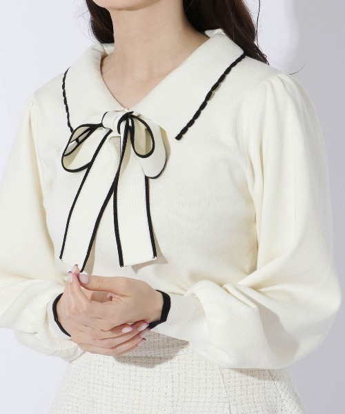 WILLSELECTION（ウィルセレクション）の「配色ビック衿ニット（ニット/セーター・レディース・ブラック/オフホワイト/ラベンダー・MEDIUM）」の19枚目の写真