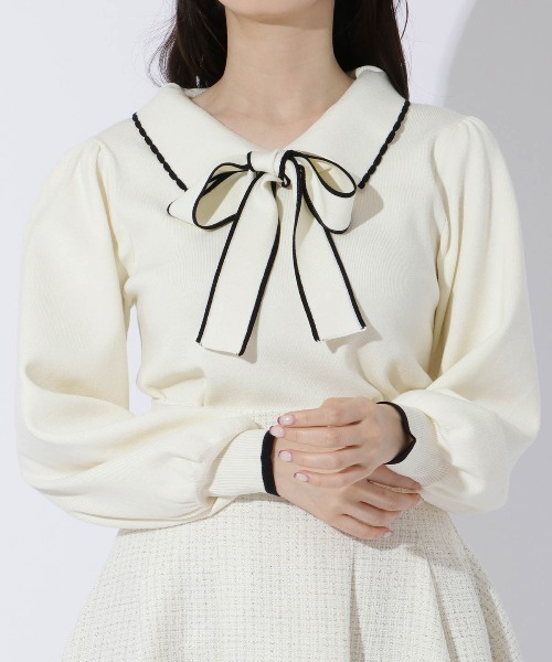 WILLSELECTION（ウィルセレクション）の「配色ビック衿ニット（ニット/セーター・レディース・ブラック/オフホワイト/ラベンダー・MEDIUM）」の17枚目の写真