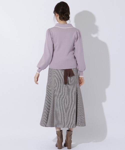 WILLSELECTION（ウィルセレクション）の「配色ビック衿ニット（ニット/セーター・レディース・ブラック/オフホワイト/ラベンダー・MEDIUM）」の7枚目の写真