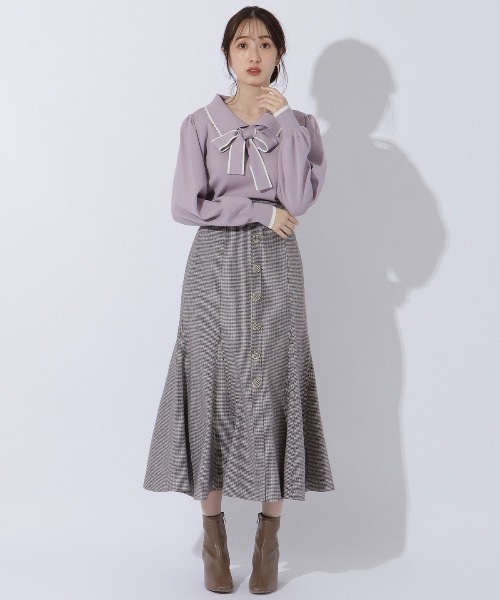 WILLSELECTION（ウィルセレクション）の「配色ビック衿ニット（ニット/セーター・レディース・ブラック/オフホワイト/ラベンダー・MEDIUM）」の10枚目の写真