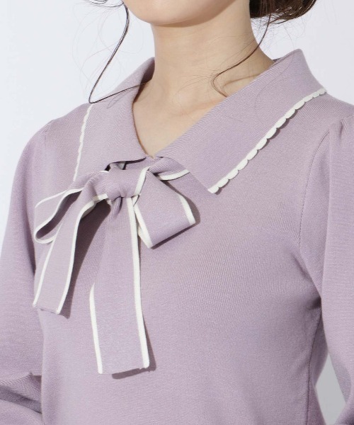 WILLSELECTION（ウィルセレクション）の「配色ビック衿ニット（ニット/セーター・レディース・ブラック/オフホワイト/ラベンダー・MEDIUM）」の15枚目の写真