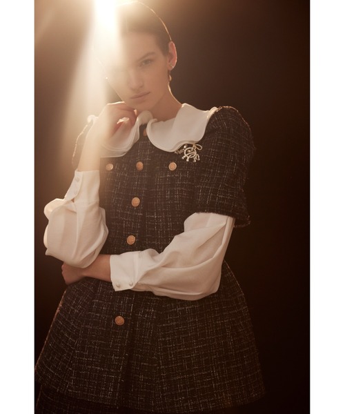 HANAEMORI×CELFORDコラボブラウス HANAE MORI×CELFORDコラボ】 パール付きフリルブラウス(ブラウス
