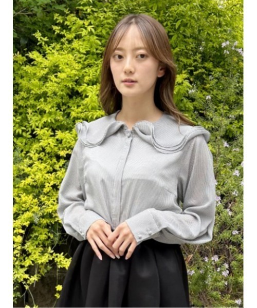 CELFORD（セルフォード）の「【HANAE　MORI×CELFORDコラボ】ペタルカラーブラウス（シャツ/ブラウス・レディース・チェック/ホワイト/オレンジ・36/38）」の7枚目の写真
