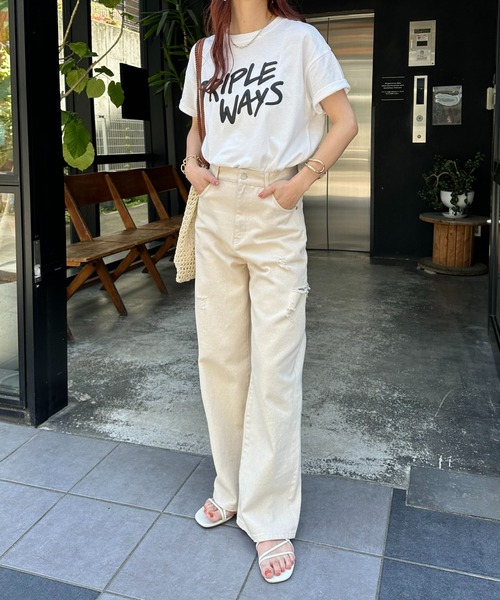 DISCOAT（ディスコート）の「USコットンクラッシュデニムパンツ（デニムパンツ・レディース・サックスブルー/アイボリー・MEDIUM/LARGE）」の6枚目の写真