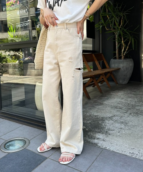 DISCOAT（ディスコート）の「USコットンクラッシュデニムパンツ（デニムパンツ・レディース・サックスブルー/アイボリー・MEDIUM/LARGE）」の9枚目の写真