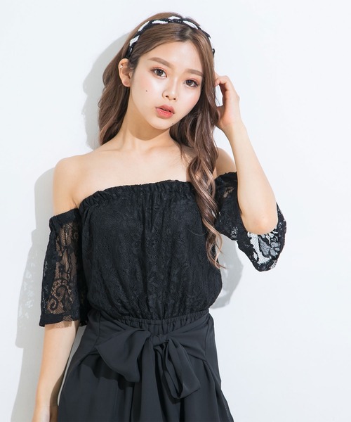 Diable baiser(ディアブルベーゼ)の「ビッグリボンレースロンパース(パンツドレス・レディース・ブラック/ベージュ/ホワイト・MEDIUM/LARGE/X-LARGE)」の4枚目の写真