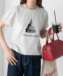 フレンチモチーフ刺繍 クロップド パフスリーブ半袖Tシャツ