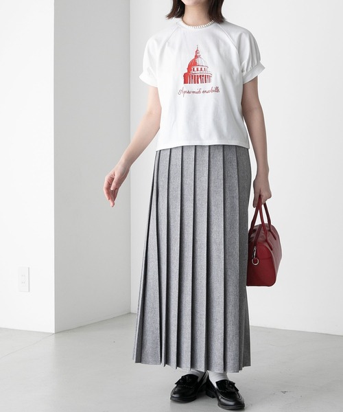 BONLECILL(ボンルシール)の「フレンチモチーフ刺繍 クロップド パフスリーブ半袖Tシャツ(Tシャツ/カットソー・レディース・モスグリーン/オートミール/チャコールグレー/オフホワイト・FREE)」の15枚目の写真