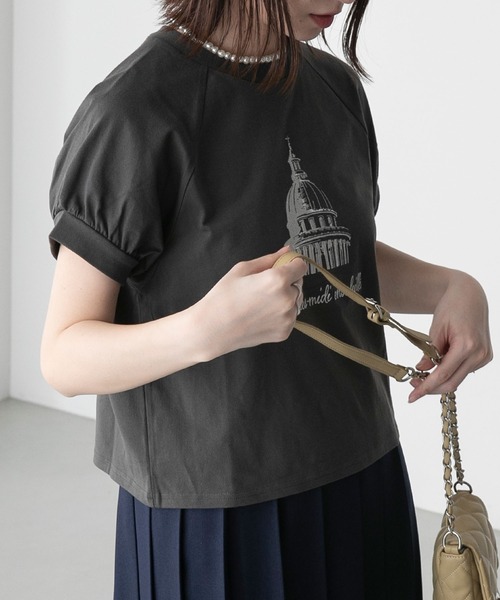 BONLECILL(ボンルシール)の「フレンチモチーフ刺繍 クロップド パフスリーブ半袖Tシャツ(Tシャツ/カットソー・レディース・モスグリーン/オートミール/チャコールグレー/オフホワイト・FREE)」の20枚目の写真