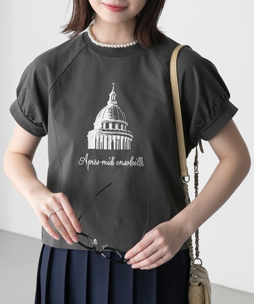 BONLECILL(ボンルシール)の「フレンチモチーフ刺繍 クロップド パフスリーブ半袖Tシャツ(Tシャツ/カットソー・レディース・モスグリーン/オートミール/チャコールグレー/オフホワイト・FREE)」の19枚目の写真