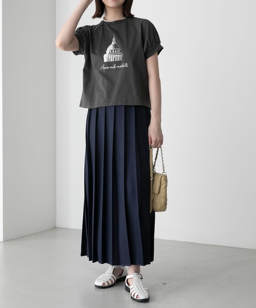 BONLECILL(ボンルシール)の「フレンチモチーフ刺繍 クロップド パフスリーブ半袖Tシャツ(Tシャツ/カットソー・レディース・モスグリーン/オートミール/チャコールグレー/オフホワイト・FREE)」の22枚目の写真