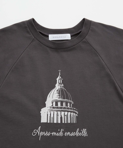 BONLECILL(ボンルシール)の「フレンチモチーフ刺繍 クロップド パフスリーブ半袖Tシャツ(Tシャツ/カットソー・レディース・モスグリーン/オートミール/チャコールグレー/オフホワイト・FREE)」の6枚目の写真