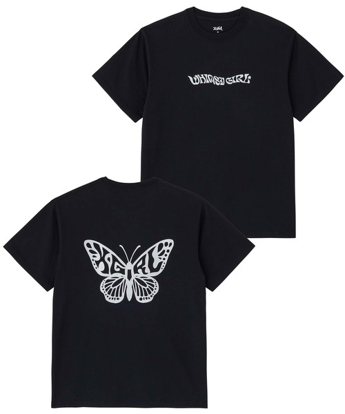 X-girl（エックスガール）の「GLITTER BUTTERFLY LOGO S/S TEE（Tシャツ/カットソー・レディース・ブラック/オリーブ/ホワイト・S/M/L/XL）」の3枚目の写真