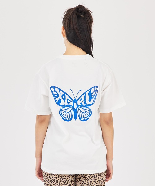 X-girl（エックスガール）の「GLITTER BUTTERFLY LOGO S/S TEE（Tシャツ/カットソー・レディース・ブラック/オリーブ/ホワイト・S/M/L/XL）」の13枚目の写真