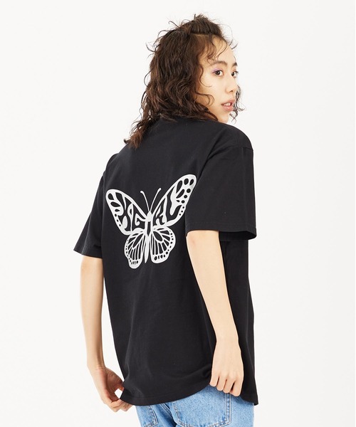 X-girl（エックスガール）の「GLITTER BUTTERFLY LOGO S/S TEE（Tシャツ/カットソー・レディース・ブラック/オリーブ/ホワイト・S/M/L/XL）」の11枚目の写真