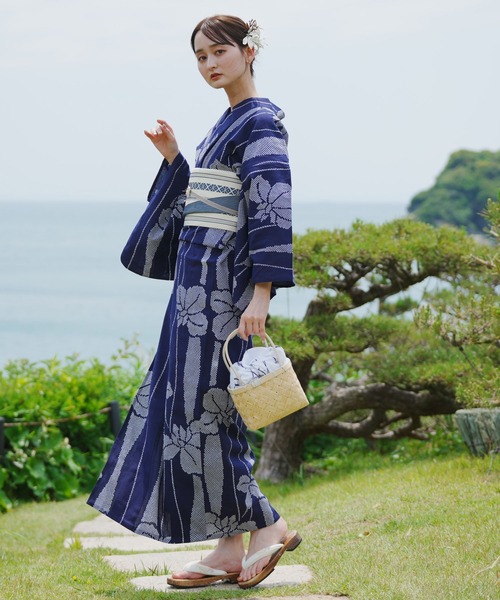 セール】手染め注染浴衣3点セット utatane×注染工房 赤坂紬 紺色