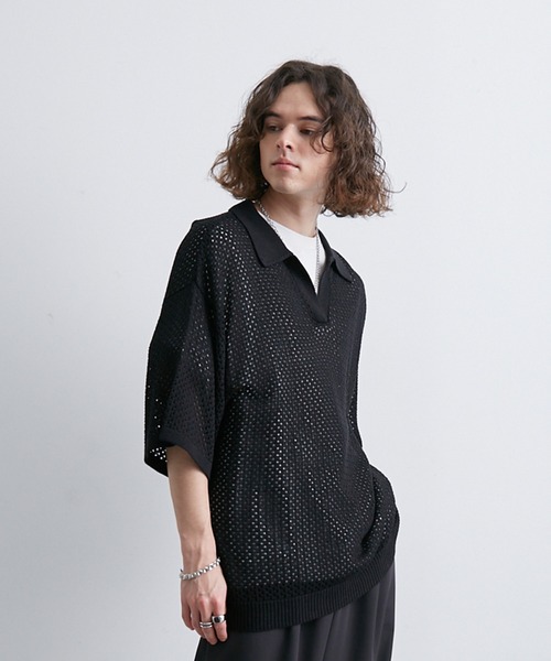 JUNRED（ジュンレッド）の「メッシュニットハーフスリーブプル