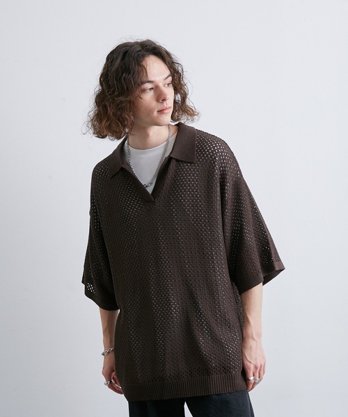 SINSS ハーフスリーブメッシュニットシャツ Half sleeve mesh knit shirt / ハーフスリーブメッシュニット